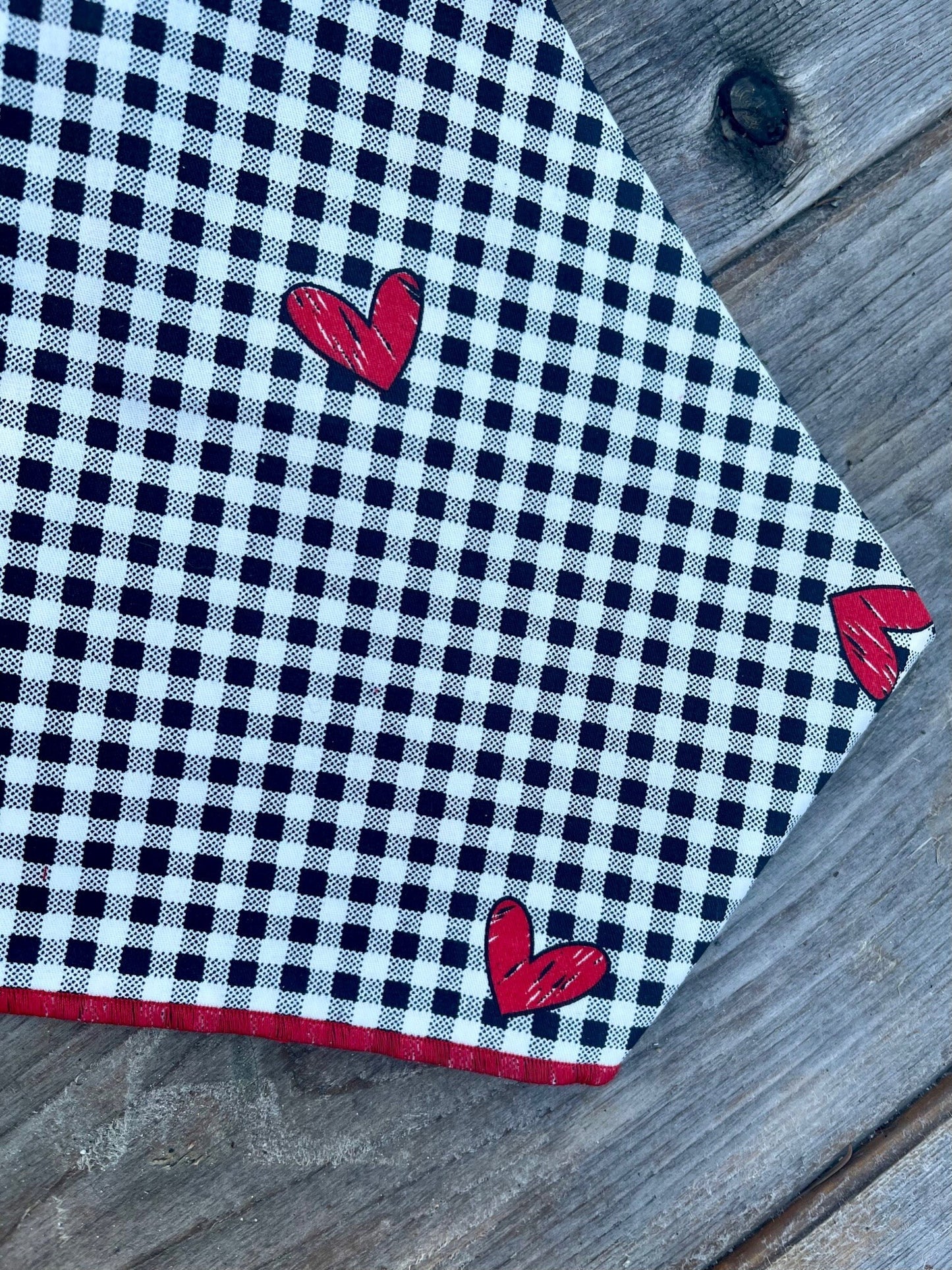 Dog Bandana Valentines Day // Dog Bandana Gingham Heart // Red Heart // Black & White Gingham // Snap on Dog bandana // Heart Dog Bandana //