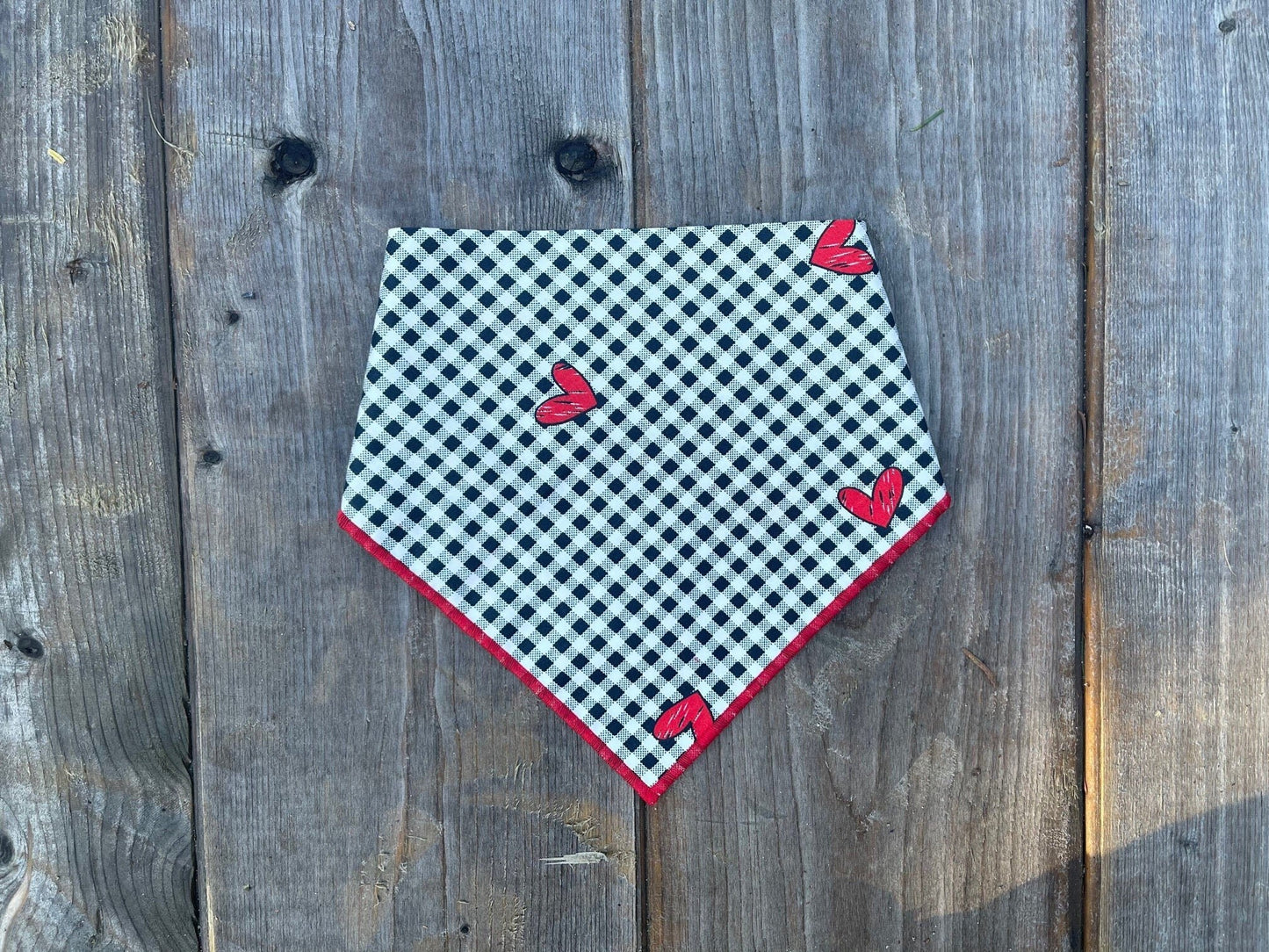Dog Bandana Valentines Day // Dog Bandana Gingham Heart // Red Heart // Black & White Gingham // Snap on Dog bandana // Heart Dog Bandana //