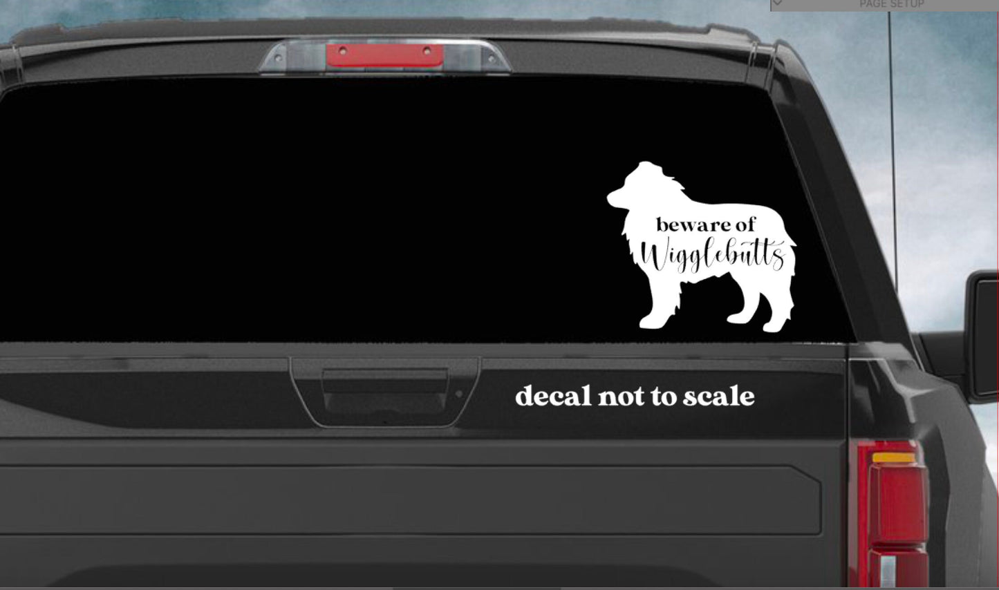 Aussie decal, Beware of Wigglebutts decal, Australian shepherd bumper sticker, dog mom, dog sticker, permanent decal/bumper sticker