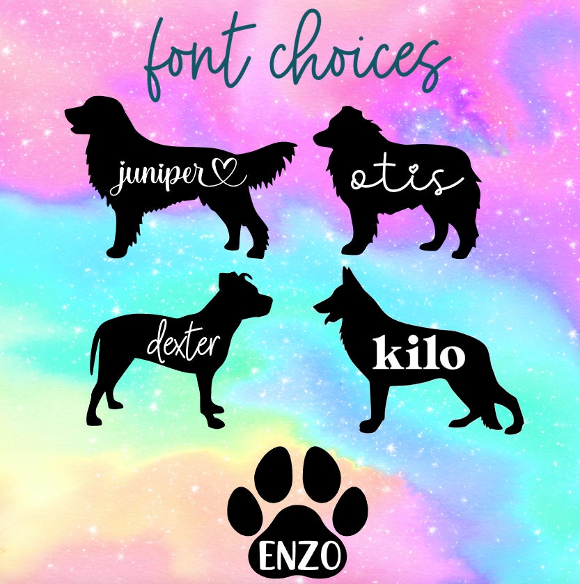Custom Dog Silhouette Name Decal // Pet Name Car Sticker // Dog Silhouette Custom Name // Dog Silhouette