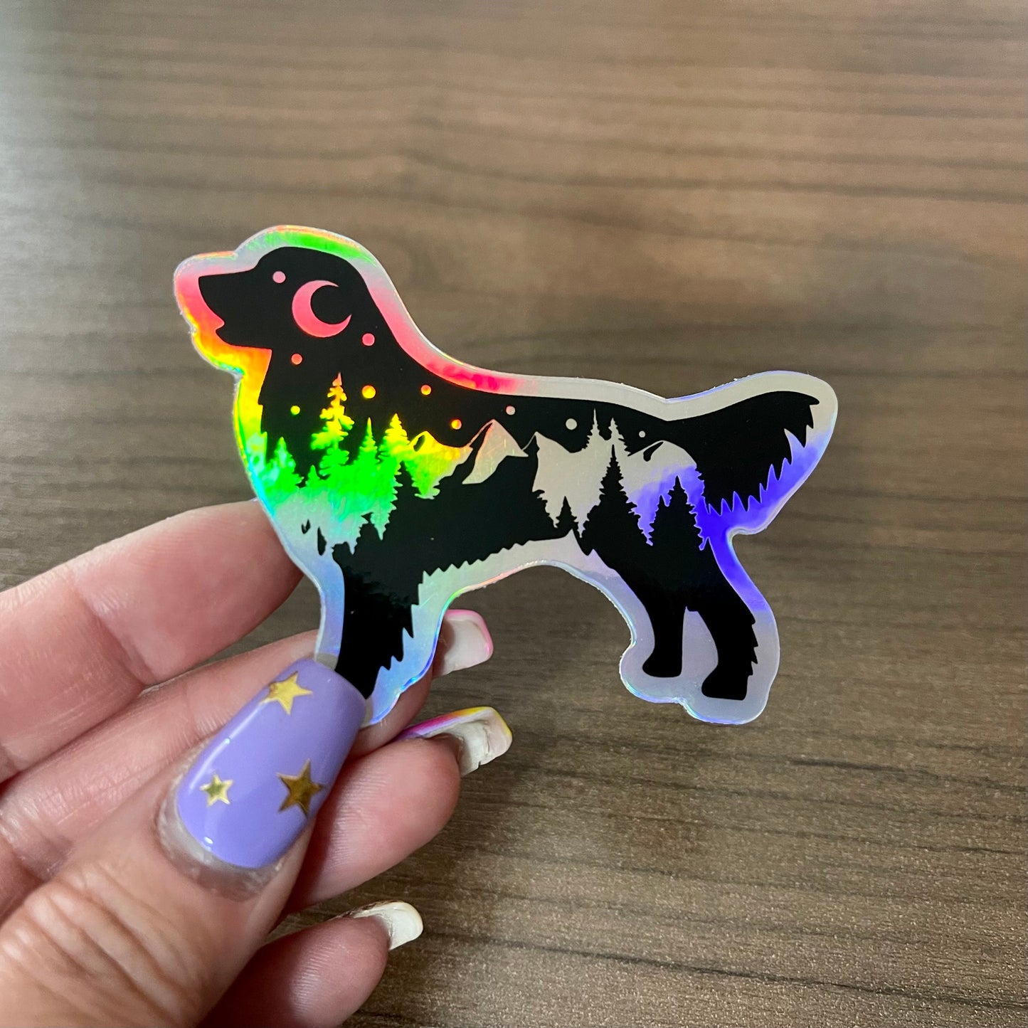 Holographic Adventure Golden Retriever sticker, Golden holographic sticker, Nature dog sticker, Adventure hydroflask sticker, PNW