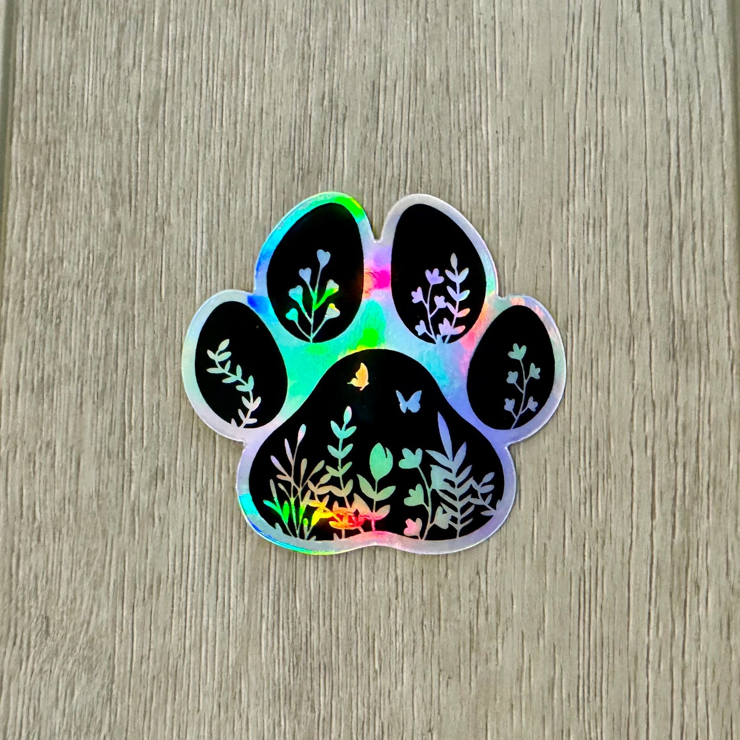 Holographic Wildflower Paw Print, Dog Paw Print holographic sticker, Nature dog sticker, Cat Paw Print, Adventure hydroflask sticker, PNW