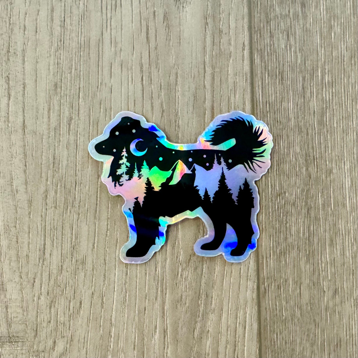 Adventure Aussie with Tail Sticker, Australian Shepherd holographic sticker, Nature dog sticker, Australian shepherd hydroflask sticker, PNW