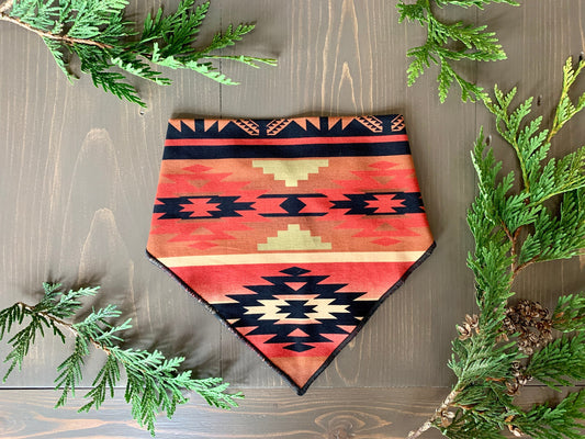 Dog Bandana Aztec orange and red // dog bandana fall collection // snap on dog bandana // Aztec bandana for dogs