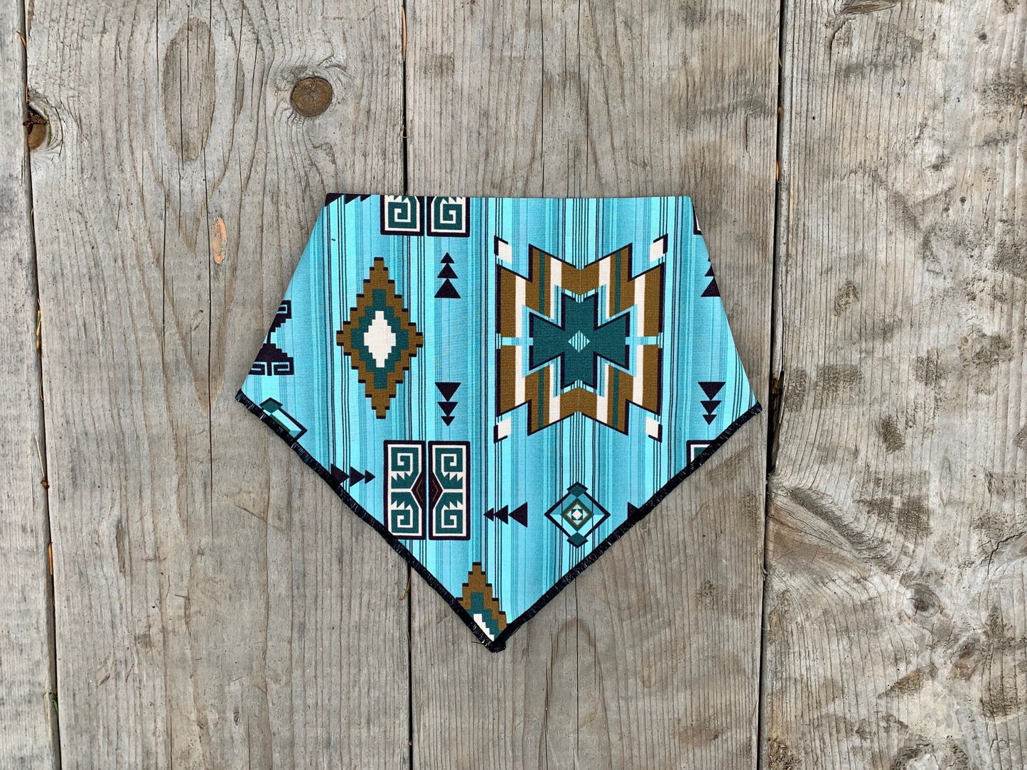 Dog Bandana Aztec teal and black // dog bandana fall collection // snap on dog bandana // teal blue black Aztec bandana for dogs