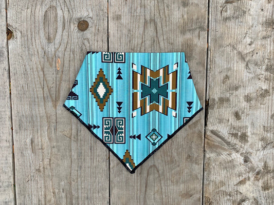 Dog Bandana Aztec teal and black // dog bandana fall collection // snap on dog bandana // teal blue black Aztec bandana for dogs