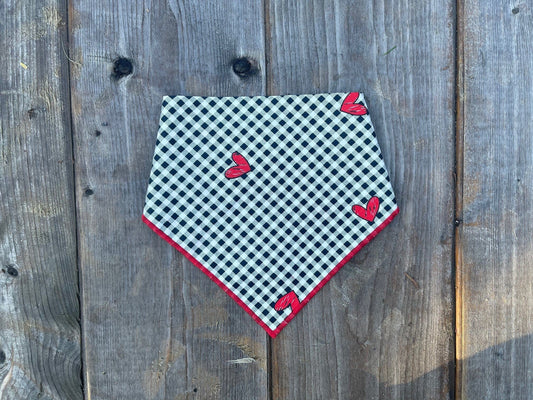 Dog Bandana Valentines Day // Dog Bandana Gingham Heart // Red Heart // Black & White Gingham // Snap on Dog bandana // Heart Dog Bandana //