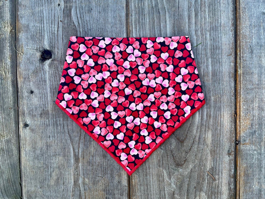 Dog Bandana Valentines Day // Dog Bandana Pink & Red Hearts // Valentines Collection // Black Pink Red Hearts // Snap on Dog bandana //