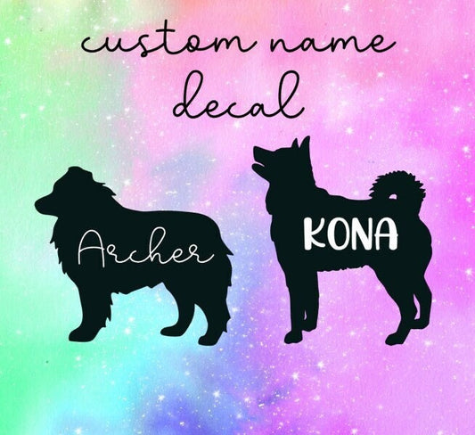 Custom Dog Silhouette Name Decal // Pet Name Car Sticker // Dog Silhouette Custom Name // Dog Silhouette
