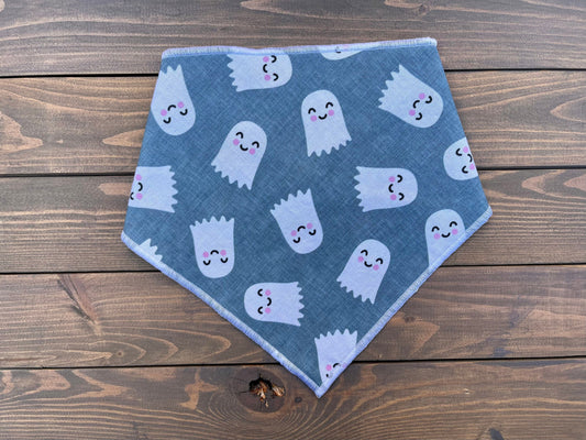 Blue Friendly Ghost Dog Bandana // Halloween Dog Bandana // October Autumn Dog Bandana // Snap on Dog Bandana