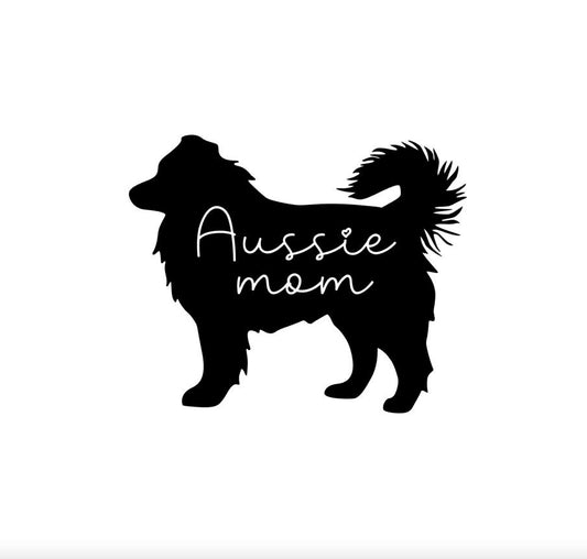 Aussie dog mom decal with tail, Aussie mom bumper sticker, dog mom, dog sticker, permanent decal/bumper sticker