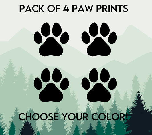 Paw Print Dog Decal - Pack of 4 Paw Print nature bumper sticker, dog mom, dog sticker, permanent decal/bumper sticker, cat paw print