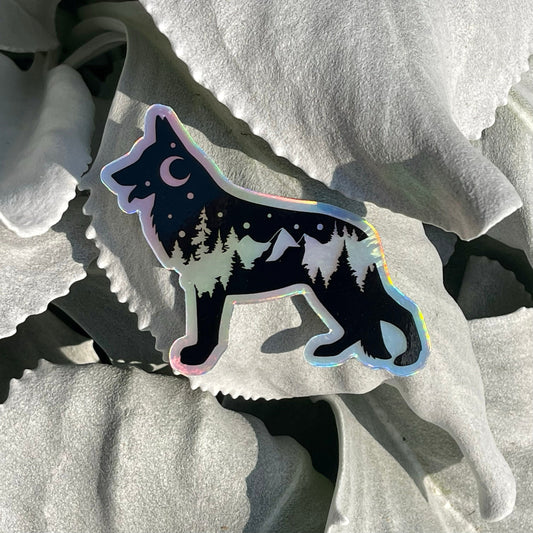 Holographic Adventure German Shepherd sticker, GSD holographic sticker, Nature dog sticker, Adventure hydroflask sticker, PNW