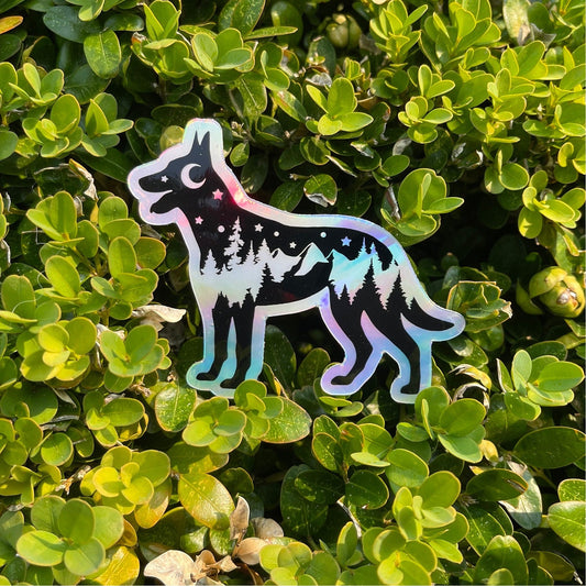 Holographic Adventure Belgian malinois sticker, makinois holographic sticker, Nature dog sticker, Adventure hydroflask sticker, PNW